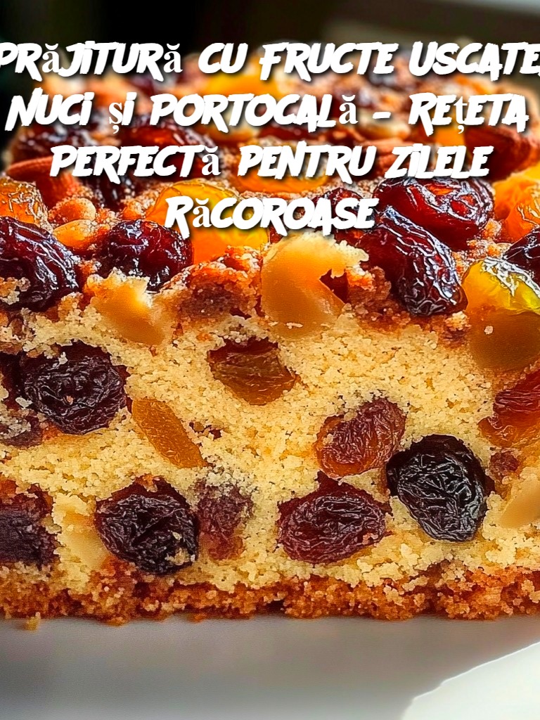 **Titlu:** Prăjitură cu Fructe Uscate, Nuci și Portocală – Rețeta Perfectă pentru Zilele Răcoroase **Introducere:** Prăjitura cu fructe uscate, nuci și portocală este un desert plin de arome care îți încântă papilele gustative în zilele reci. Combinația de dulceață a fructelor uscate, crocanța nucilor și prospețimea portocalei creează un echilibru perfect. Această rețetă nu doar că este delicioasă, dar este și sănătoasă datorită vitaminelor, mineralelor și fibrelor pe care le conține. Perfectă pentru a fi savurată alături de o ceașcă de cafea sau în momente speciale alături de cei dragi. ### **Ingrediente:** - 200 g făină albă - 150 g fructe uscate (stafide, caise, prune sau merișoare) - 100 g nuci (sau mix de nuci: migdale, alune, caju) - 1 portocală (coajă rasă și suc proaspăt) - 150 g zahăr (opțional mai puțin, în funcție de dulceața fructelor) - 3 ouă - 100 g unt topit - 1 linguriță praf de copt - 1 linguriță scorțișoară (opțional) - Un praf de sare - 50 ml lapte sau iaurt natural - 1 linguriță extract de vanilie (opțional) ### **Mod de preparare:** **1. Pregătirea ingredientelor:** Preîncălzește cuptorul la 180°C și tapetează o tavă (de preferință tip chec) cu hârtie de copt sau unge-o cu unt și presară făină. Taie fructele uscate în bucăți mai mici (dacă sunt mari) și amestecă-le cu 1 lingură de făină pentru a preveni scufundarea lor în aluat. Taie nucile în bucăți mari pentru un plus de textură. **2. Pregătirea aluatului:** Într-un bol, bate ouăle cu zahărul până devin spumoase. Adaugă untul topit, sucul și coaja de portocală, precum și extractul de vanilie. Amestecă bine. Într-un alt bol, combină făina, praful de copt, sarea și scorțișoara. Încorporează treptat ingredientele uscate în compoziția umedă, amestecând ușor. La final, adaugă fructele și nucile, amestecând doar cât să se distribuie uniform. **3. Coacerea:** Toarnă aluatul în tavă, nivelează suprafața și coace timp de 45-50 de minute, sau până când o scobitoare introdusă în mijloc iese curată. Dacă prăjitura se rumenește prea repede, acoperă-o cu folie de aluminiu în ultimele 10-15 minute de coacere. **4. Răcirea și servirea:** Lasă prăjitura să se răcească în tavă timp de 10 minute, apoi scoate-o pe un grătar pentru a se răci complet. Poți presăra zahăr pudră deasupra sau o poți glazura cu ciocolată pentru un aspect festiv. ### **Sfaturi de servire și depozitare:** - **Servire:** Prăjitura este delicioasă simplă, dar poate fi savurată și alături de iaurt natural sau frișcă. Este ideală pentru micul dejun sau ca gustare. - **Depozitare:** Păstrează prăjitura într-un recipient etanș la temperatura camerei pentru 3-4 zile. De asemenea, o poți congela pentru a o savura mai târziu. ### **Variante:** - **Prăjitură cu alte fructe:** Înlocuiește fructele uscate tradiționale cu smochine, mere uscate sau curmale, în funcție de preferințe. - **Versiune fără gluten:** Utilizează făină fără gluten, cum ar fi făina de migdale sau de orez. - **Cu ciocolată:** Adaugă bucăți de ciocolată neagră pentru un plus de savoare. ### **Întrebări frecvente:** **1. Pot folosi fructe proaspete în locul celor uscate?** Fructele uscate au un gust mai intens și nu adaugă umiditate excesivă. Dacă alegi fructe proaspete, asigură-te că sunt bine scurse înainte de utilizare. **2. Prăjitura rămâne umedă?** Da, datorită sucului de portocală și fructelor uscate, prăjitura este umedă și aromată. **3. Pot pregăti prăjitura cu o zi înainte?** Desigur! Aromele se intensifică după o zi, iar prăjitura va fi și mai gustoasă. **4. Ce tipuri de nuci sunt cele mai potrivite?** Poți folosi nuci românești, migdale, alune sau chiar fistic, în funcție de preferințe. **Concluzie:** Prăjitura cu fructe uscate, nuci și portocală este perfectă pentru momentele când dorești ceva aromat, ușor de preparat și sănătos. Este ideală pentru orice ocazie, fie că este vorba de o zi obișnuită sau de o sărbătoare!